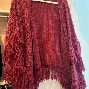 Fringed Knit Sweater - Red